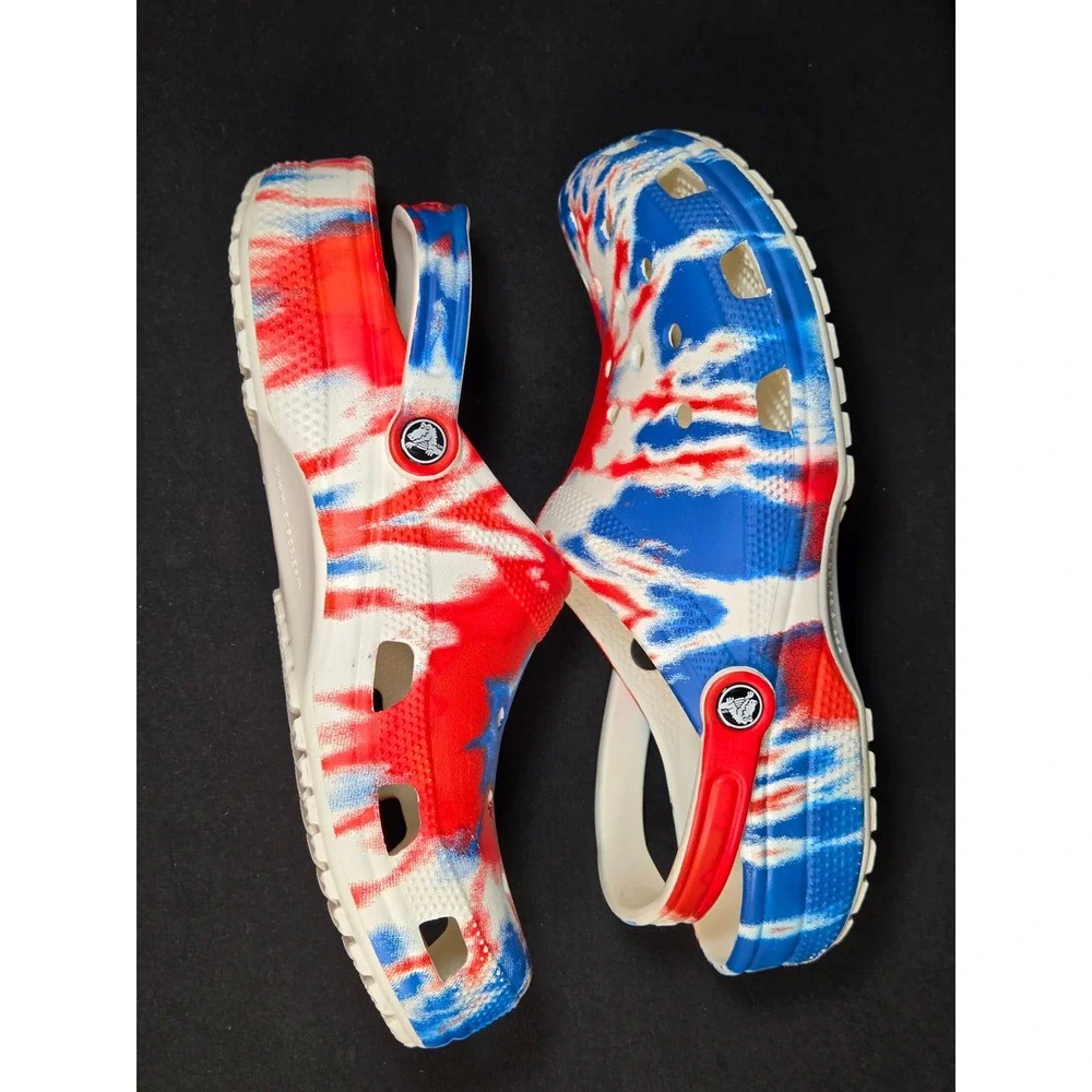 Crocs Classic Tie Dye Clog Mens 12 Red White Blue Patriotic Slip On Shoes